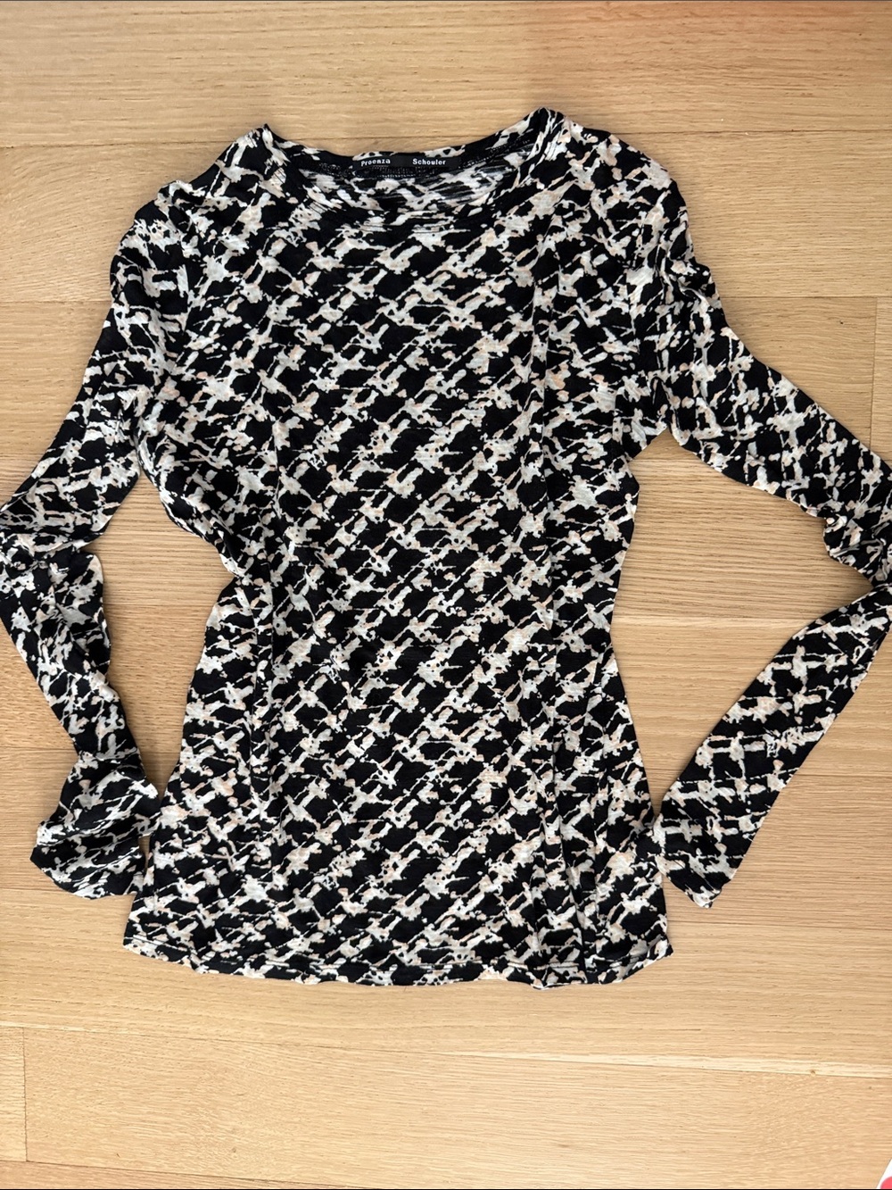 Proenza Schouler Black & Cream Houndstooth Long Sleeve Top